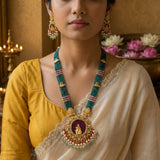 Temple/Antique Radha Krishna pendant Pearls/beads mala(With Earrings)