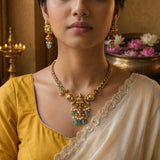 Temple/Antique Goddess laxmi mango necklace with pearl and natural strawberry beads drop(With Earrings)
