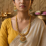 Temple/Antique Peacock long necklace with pearl and natural strawberry beads drop(With Earrings)