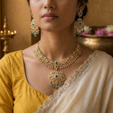 zircon diamond+Temple/Antique necklace with pearl and natural strawberry beads(With Earrings)