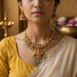 Temple/Antique Goddess laxmi necklace with pearl and natural strawberry beads
