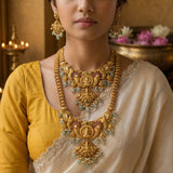 Temple/Antique goddess laxmi and god balaji combo with pearl and natural strawberry beads(With Earrings)