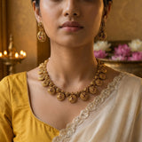 Temple/Antique bottu mala peacock necklace(With Earrings)