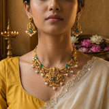 Temple/Antique god Balaji necklace with pearl drop(With Earrings)