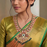Jadau Kundan Peacock Mango with Green Strawberry Beads and Pearl