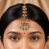 Jadau Kundan Leaf Tika with Pearls and Natural Strawberry Beads