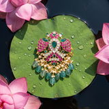 jadau Kundan Garuda Pendant with pearl and Natural strawberry Beads