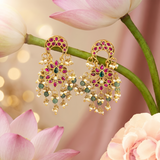 Jadau Kundan Floral Chandbali with Pearls and Onyx Beads