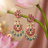 Jadau Kundan Peacock chand Bali with Pearls and Natural Strawberry Beads
