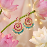 Jadau Kundan Floral Earring Drop with Rice Pearls and Pumpkin Beads