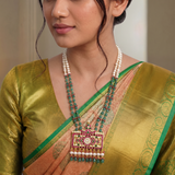 Jadau Kundan Peacock Floral Pendant Pearls/ Beads Mala