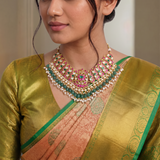 Jadau Kundan Bridal Floral Choker With Pearl and Natural Strawberry Beads