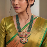Jadau Kundan Peacock Rani Haram With Natural Strawberry Beads