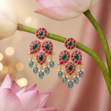 Jadau Kundan Mango Earrings Dropwith Pearls and Natural Strawberry Beads