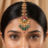 Jadau Kundan Lotus Tika with Pearl & Natural Strawberry Beads