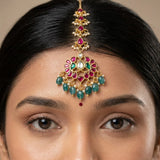 Jadau Kundan Floral Tika With Pearl & Natural Strawberry Beads