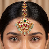 Jadau Kundan Unique Tika with Pearl & Natural Strawberry Beads