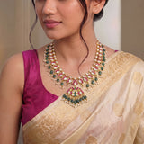 Jadau Kundan Mango Peacock Necklace with RicePearl & Natural Strawberry Beads