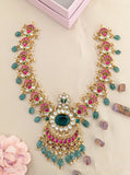 Jadau Kundan floral Chand Bali Necklace with Pearl & Natural Strawberry Beads