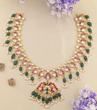 Jadau Kundan Mango Peacock Necklace with RicePearl & Natural Strawberry Beads