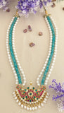 Jadau Kundan Peacock 3 line Pearls/ Beads Mala