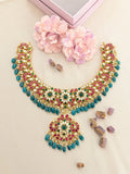 Jadau Kundan Bridal Floral Necklace with Pearl & Natural Strawberry Beads