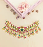 Jadau Kundan Floral Choker with Peacock Drop